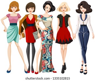 Set of fashion model character illustration