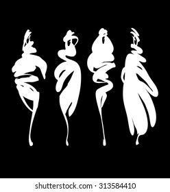 Set of fashion models silhouettes isolated hand drawn , vector illustration 
