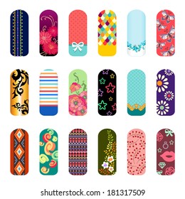 Set of fashion nail art designs for beauty salon 