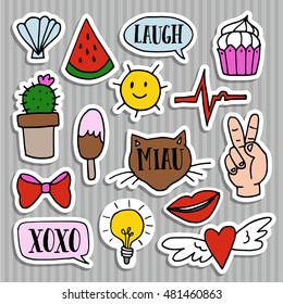 Set of fashion patches, badges, pins, and stickers. Cool, trendy, hand drawn design. Modern isolated vector objects