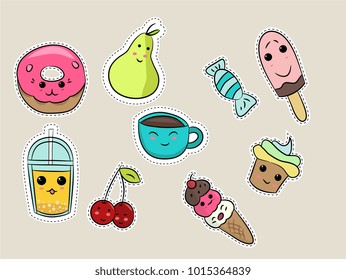 Set of fashion patches, cute colorful badges, fun cartoon icons design vector