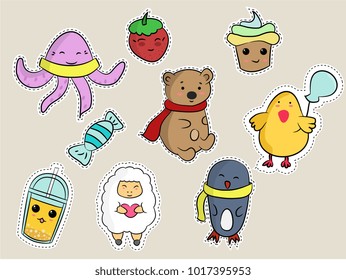 Set of fashion patches, cute colorful badges, fun cartoon icons design vector