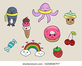 Set of fashion patches, cute colorful badges, fun cartoon icons design vector