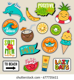 Set of fashion patches, cute colorful badges, fun cartoon icons design vector
in summer vacation concept