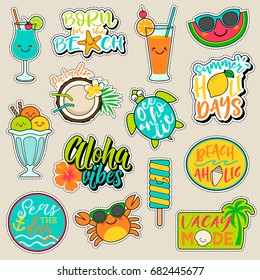 Set Of Fashion Patches, Cute Colorful Badges, Fun Cartoon Icons Design Vector
In Summer Holidays Concept