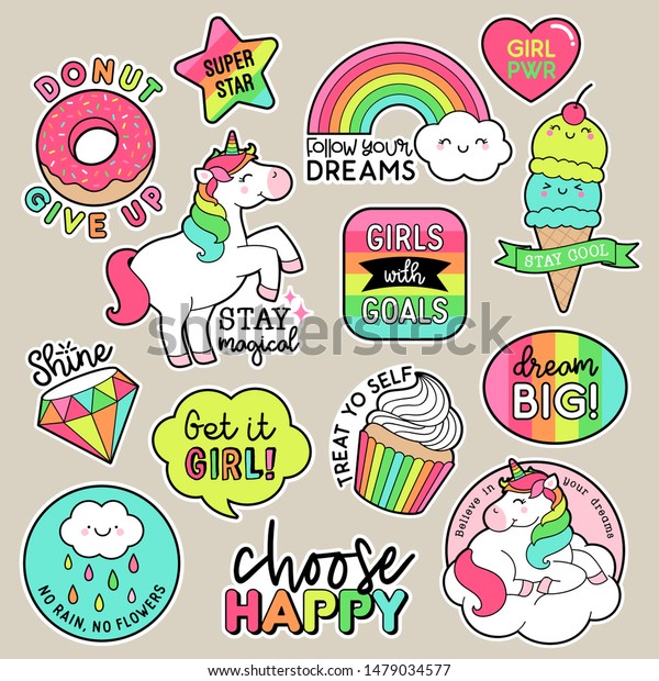 Set Fashion Patches Cute Colorful Badges