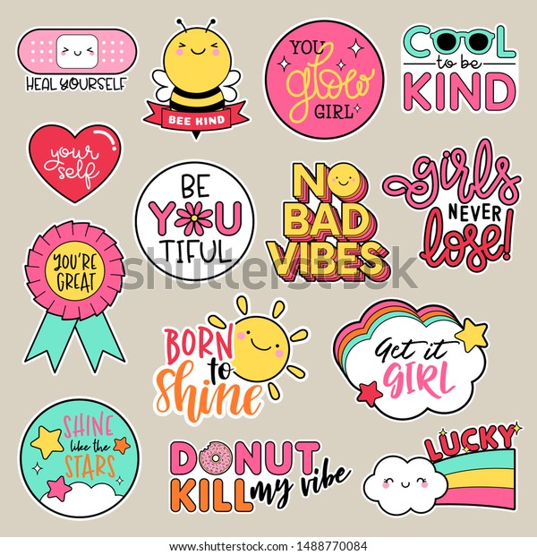 Set Fashion Patches Cute Colorful Badges Stock Vector