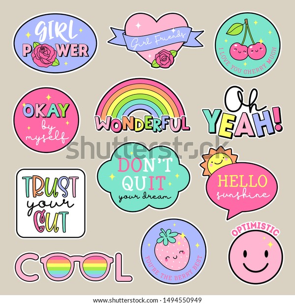 Set Fashion Patches Cute Colorful Badges Stock Vector