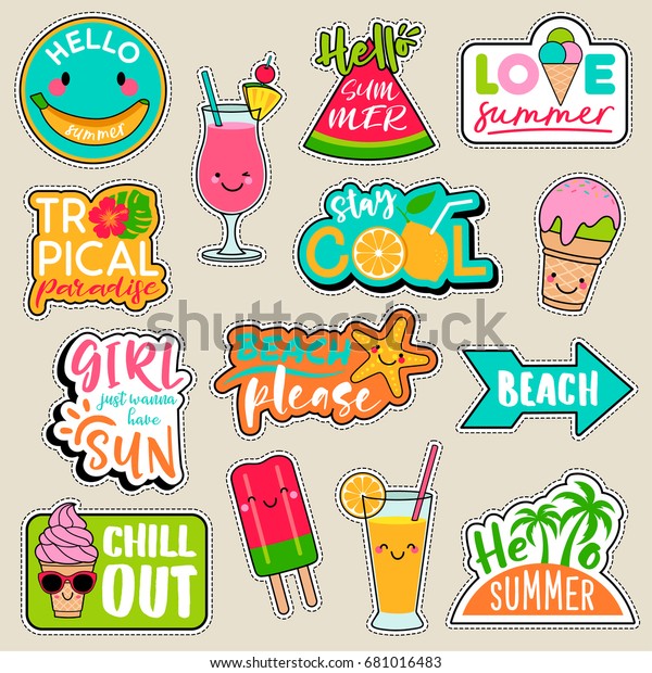 Set Fashion Patches Cute Colorful Badges Stock Vector (Royalty Free ...