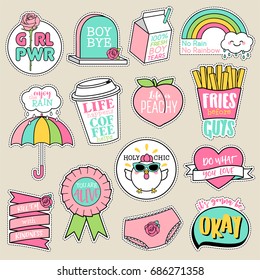 Set of fashion patches, cute pastel badges, fun cartoon doodles vector
in girl motivation concept