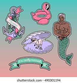 Set of fashion patches elements. Set of stickers, pins, patches and handwritten notes collection in cartoon 80s-90s comic style.Vector stikers kit