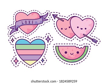 set of fashion patches, fun cartoon icons vector illustration design