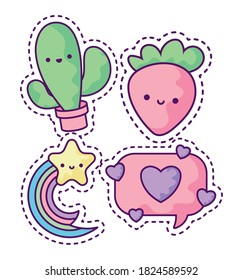 set of fashion patches, fun cartoon icons vector illustration design