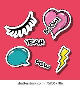 set fashion pop art patches design