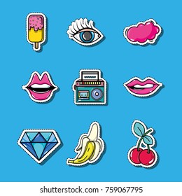 set fashion pop art patches design