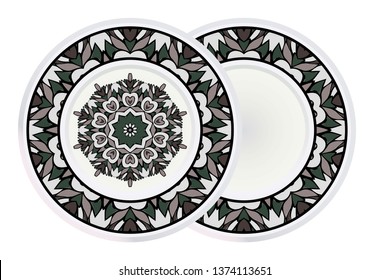Set of Fashion Print With Mandala Floral Ornament and round frame. Vector Illustration. Art Traditional, Islam, Arabic, Indian, Magazine, Elements With Mandala.
