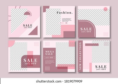 Set of Fashion Sale editable minimal square social media banner template.Suitable modern designs for social media post and web internet ads