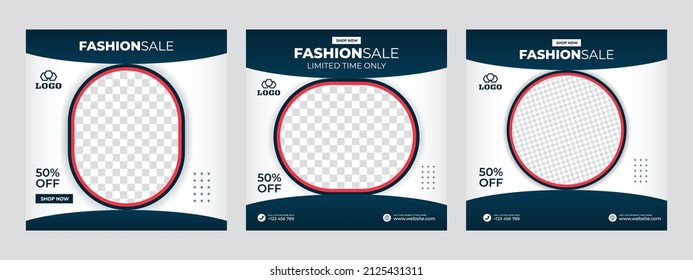 Set of fashion sale minimal square banner template with space for the image. For social media posts and web ads. Modern social media advertising square banner.