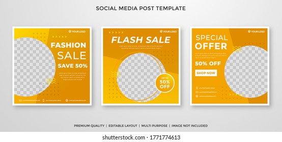 set of fashion sale social media post template with minimalist style and modern concept use for content ads and promotion stories