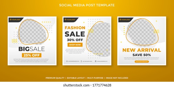 set of fashion sale social media post template with minimalist style and modern concept use for content ads and promotion stories
