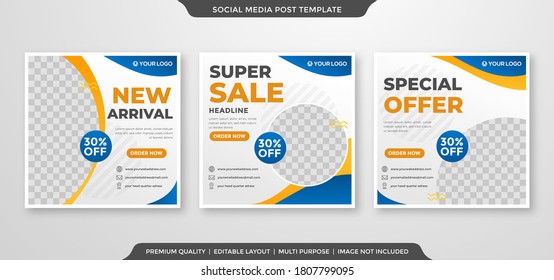 set of fashion sale social media post template design with clean style and minimalist concept use for feed and ads