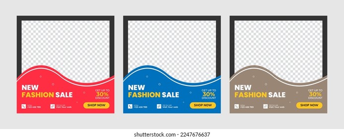 Set of fashion sale square banner templates. Suitable for social media posts, Instagram, advertising, and web internet ads with space for the product image. Black and yellow background color.	