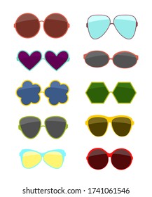 set of fashion Sunglasses on white background.