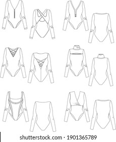 set of fashion technical sketches