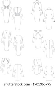 set of fashion technical sketches