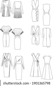 set of fashion technical sketches