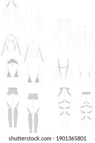 set of fashion technical sketches