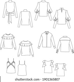 set of fashion technical sketches