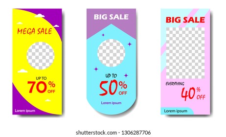 Set of Fashion templates for social media Story. Modern cover design for social media, flyers, card, banner, ads, sale, promotion.  
editable vector, easy to use. 