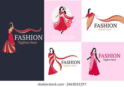 A set of Fashion vector logos with  female figures in saree dresses