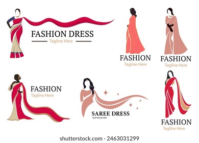 A set of Fashion vector logos with  female figures in saree dresses