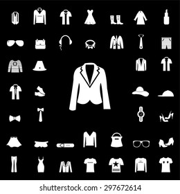 Set Of Fashion White Icons And Silhouettes. Apparel Icon. Clothes Icon. Sign And Symbol. Vector