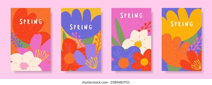 Set of fashionable abstract spring backgrounds in the style of modern art for the design of spring holidays, congratulations, packaging, advertising. Vector.