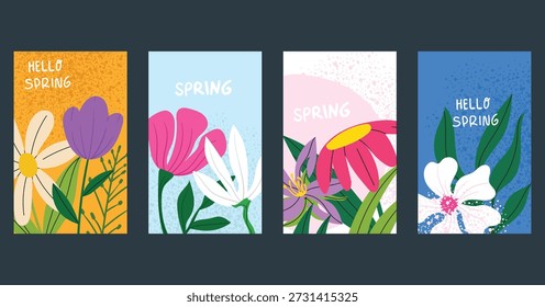 Set modischer abstrakter Frühlingshintergründe, Poster für moderne Kunst, Grüße, Werbung