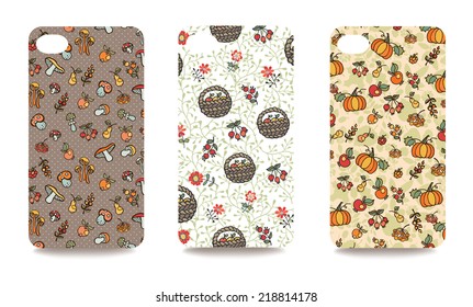 Set fashionable Autumn harvest ornaments for mobile phone cover. The visible part of the clipping mask. The sample is ready for printing after the release clipping mask.Vector illustration   