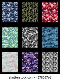 Set of fashionable camouflage pattern. Vector illustration.Millatry print .Seamless vector wallpaper
