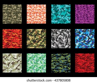 Set of fashionable camouflage pattern. Vector illustration.Millatry print .Seamless vector wallpaper
