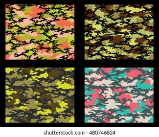 Set of fashionable camouflage pattern. Vector illustration.Millatry print .Seamless vector wallpaper