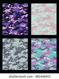 Set of fashionable camouflage pattern. Vector illustration.Millatry print .Seamless vector wallpaper