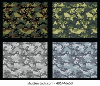 Set of fashionable camouflage pattern. Vector illustration.Millatry print .Seamless vector wallpaper
