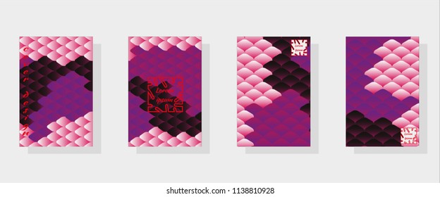 Set of fashionable cover design templates. National oriental pattern, multi-colored fish scales of carp Koi. Vector illustration.