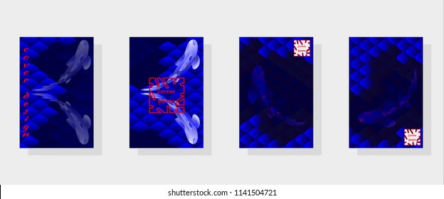 Set of fashionable cover design templates. National oriental pattern, multi-colored fish scales of carp Koi. Vector illustration.