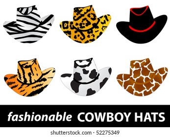 set of fashionable cowboy hats in wild style