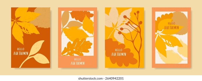 Set of fashionable creative autumn covers or backgrounds for poster, advertising, sales. Vector.