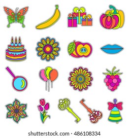 Set of fashionable cute patches elements. Vector illustration