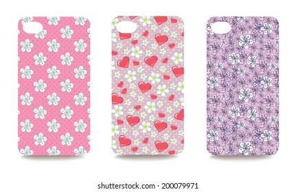 Set fashionable floral ornaments for mobile phone cover. The visible part of the clipping mask. The sample is ready for printing after the release clipping mask.Vector illustration